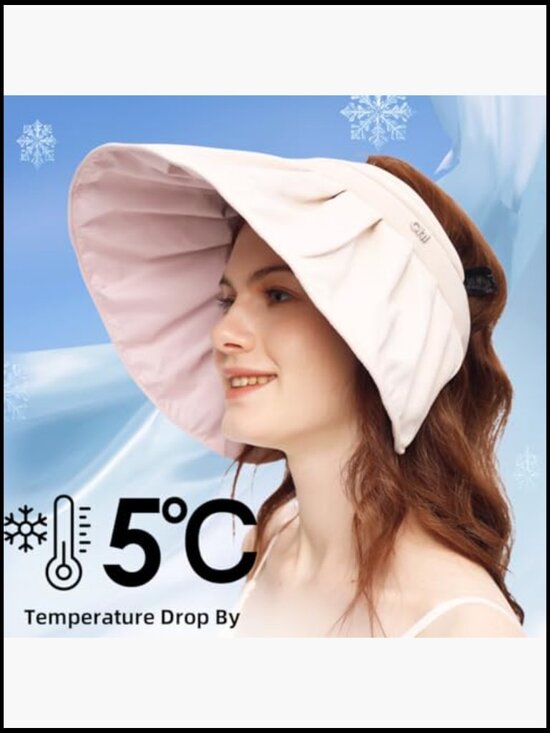 Wide Brim Sun Visor Hat Foldable UPF 50+ UV Protection Packable Ponytail Beach main image 6